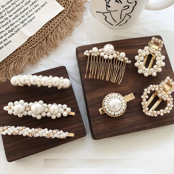 Phiên bản tiếng Hàn của mạng lưới ngọc trai đỏ rhinestone bên clip kẹp tóc bangs clip Hàn Quốc chải tóc lược chải tóc từ clip kẹp tóc phụ kiện - Phụ kiện tóc dây buộc tóc hoa cúc