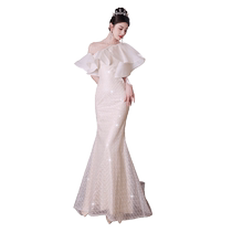 Evening dress skirt for women light luxury niche high-end and high-end host French fishtail heavy industry party dignified and elegant