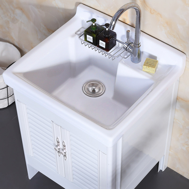 New Chinese ceramic balcony laundry pool deepens one-piece floor-to-ceiling laundry cabinet Partner combination Powder room wash basin