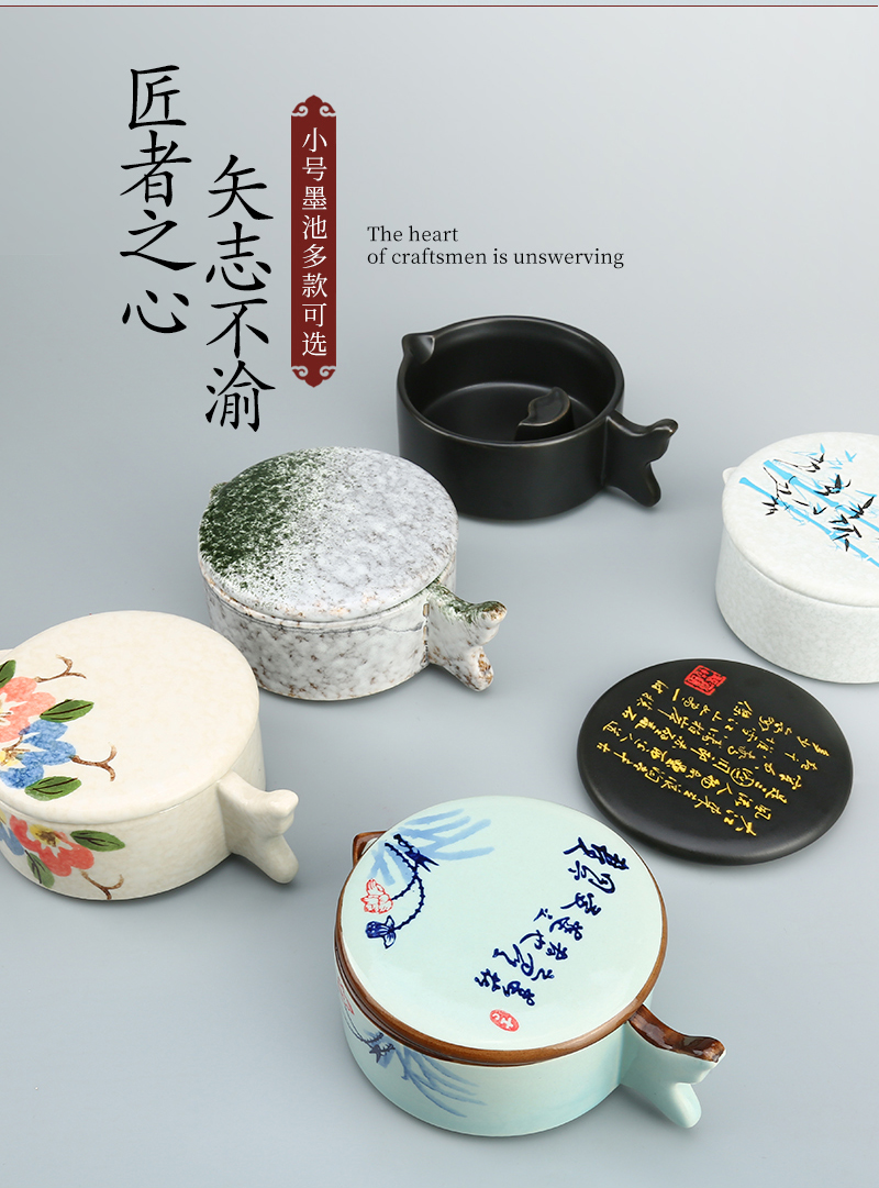 Practice everyday multi - purpose ceramic the inkwell with cover high - grade calligraphy sheng ink ink fountain pen writing more students lick the writing brush washer from Chinese painting ink inkstone ink dish of four treasures of the study Practice the tools with cover