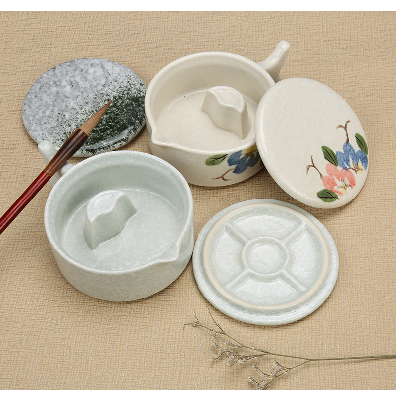 Practice everyday multi - purpose ceramic the inkwell with cover high - grade calligraphy sheng ink ink fountain pen writing more students lick the writing brush washer from Chinese painting ink inkstone ink dish of four treasures of the study Practice the tools with cover