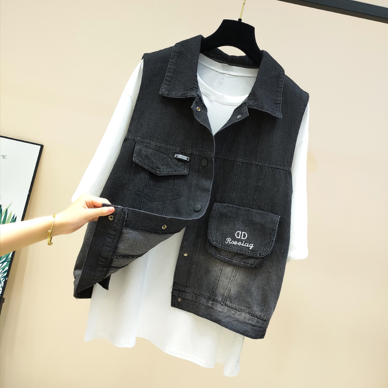 2020 mùa thu mới nữ Hàn Quốc phiên bản của denim áo giáp vest bf lỏng hương vị retro tay hip-hop áo khoác thủy triều