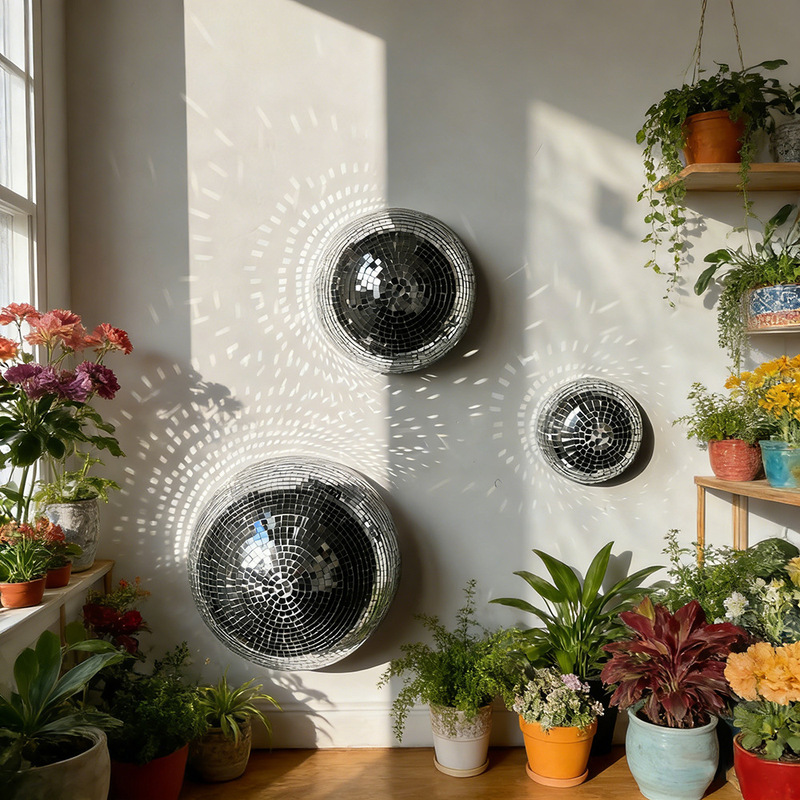 Cross-Border Disco Ball Mirror Reflective Glass Hemisphere Disco Wall Hanging Decoration with Adhesive Backing for Home Decor Cross-Border Disco Ball Mirror Reflective Glass Hemisphere Disco Wall Hanging Decoration with Adhesive Backing for Home Decor