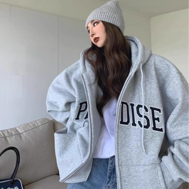 Large Size Hooded Zip-Up Sweatshirt for Men and Women, Korean Style, Autumn and Winter, Loose, Mid-Length, Versatile, Fleece-Lined, Thickened Couple's Jacket Large Size Hooded Zip-Up Sweatshirt for Men and Women, Korean Style, Autumn and Winter, Loose, Mid-Length, Versatile, Fleece-Lined, Thickened Couple's Jacket