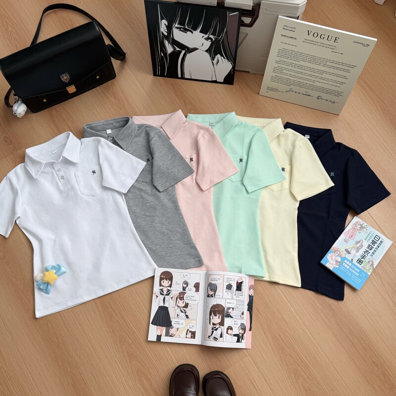 Chudatang Jk Original K Embroidery Waist-Cinching Polo Shirt Summer New Product College Style Versatile Short-Sleeved Women's Top Authentic Chudatang Jk Original K Embroidery Waist-Cinching Polo Shirt Summer New Product College Style Versatile Short-Sleeved Women's Top Authentic