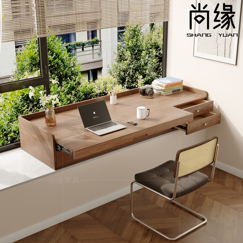 Solid Wood Bay Window Storage Cabinet Bedroom Windowsill Lift-Type Computer Desk Retractable Pull-Out Desk with Drawers