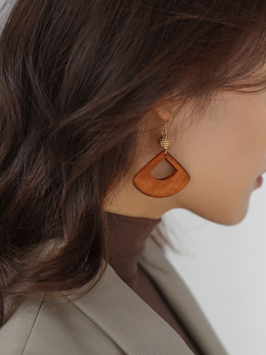 Geometric Sector Wooden Earrings 2019 New Tide Minimalist Earrings Suitable for winter retro ear ornaments Female