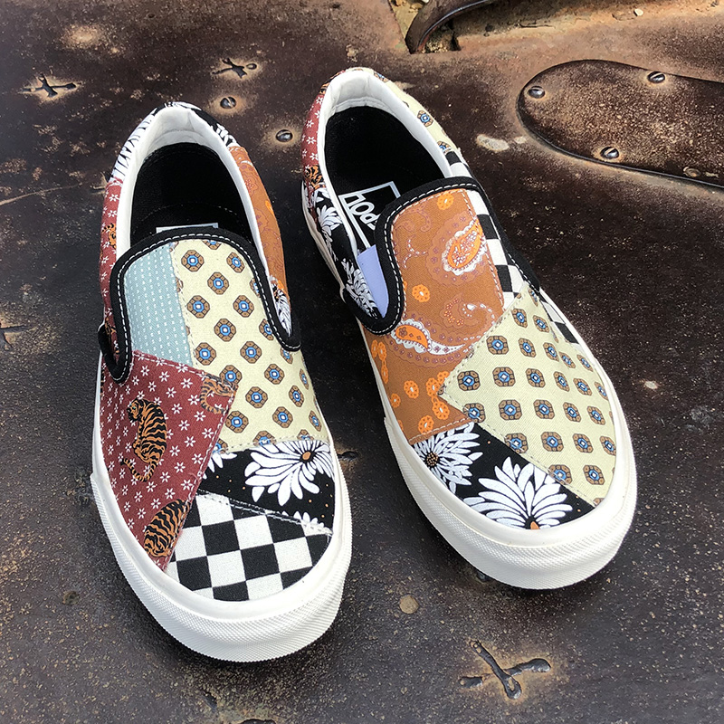 Domestic products, national tide shoes, fruit flower men's shoes, tiger head loafers, canvas shoes, men's asymmetric set of feet, one pedal