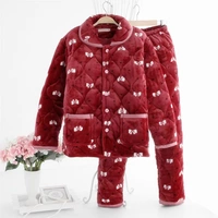 Nhung mùa đông dày ba lớp cộng với đồ ngủ nhung bông mặc nhà giản dị mặc áo khoác flannel cotton ấm áp phù hợp với phụ nữ thời trang công sở