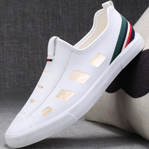 Mens sandals 2021 summer new trend breathable Mens shoes hole skin cool small white shoes half a sandals