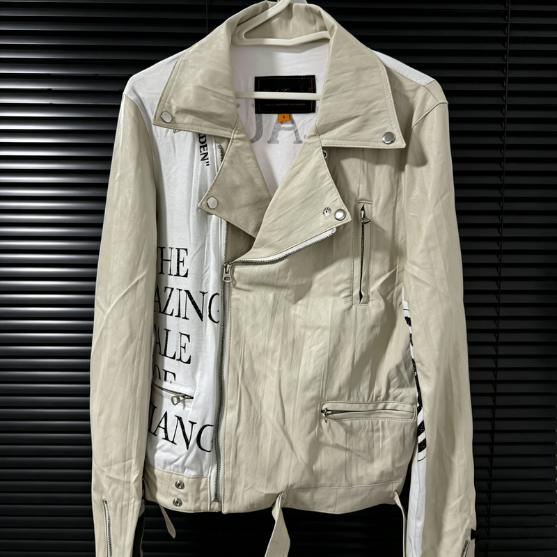 [in Stock] Undercover06T White Leather Jacket with Handcrafted Pleats Biker Jacket