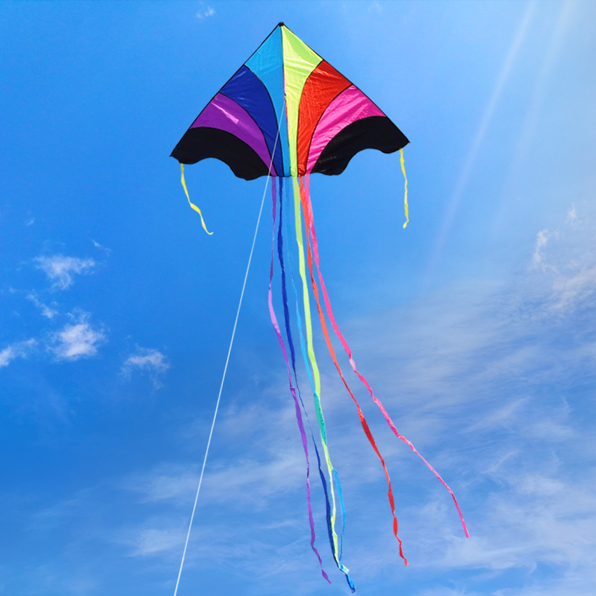 Weifang Cool Flying Rainbow Kite Large adult breeze good flying triangle kite Long tail Colorful children