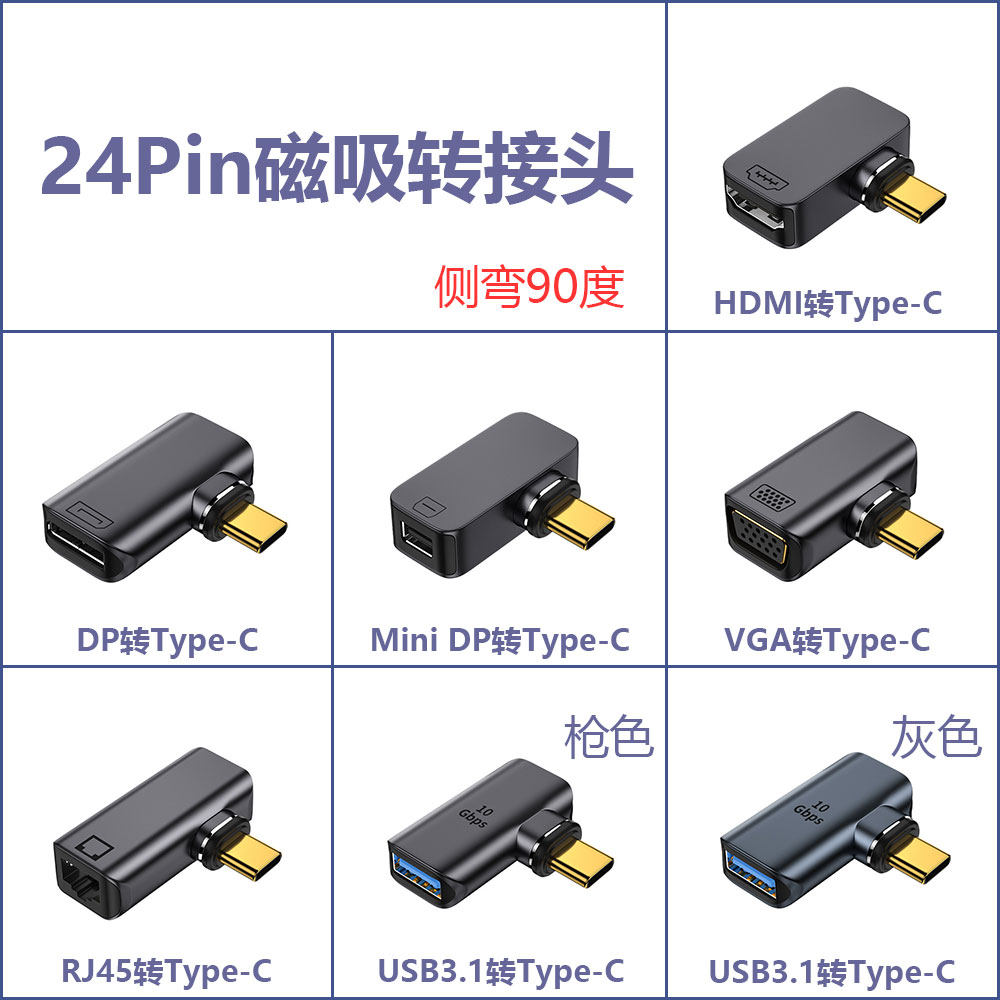 Type-C转HDMI磁吸转接头24pin磁吸转接头全功能全规格DP/VGA/RJ45