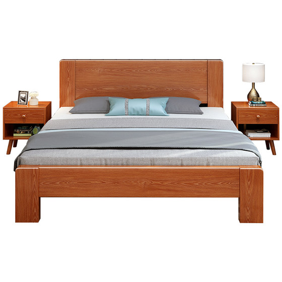 Solid wood bed modern minimalist Nordic oak furniture light luxury Japanese bed 1.8m 1.5 double bed master bedroom single bed