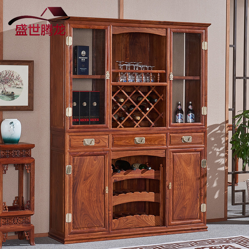 Mahogany wine cabinet new Chinese style hedgehog red sandalwood display cabinet rosewood partition cabinet solid wood dining edge wine cabinet glass cabinet