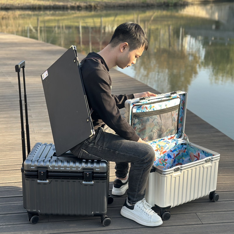 Large-Capacity Aluminum Frame Flip-Top Art Box for Art Students, with Storage for Painting Tools and Paints, Password-Protected Trolley Case with Brakes