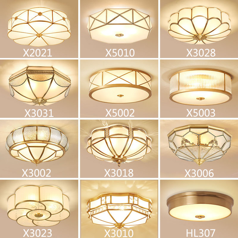 American-Style All-Copper Ceiling Lamp, European-Style Household Round Lamp for Apartments, Villas, Bedrooms, Vintage Dining Rooms, Study Rooms, Entryway Copper Lighting Fixtures
