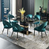 Dining table and chairs combined postmodern minimalist light lavish Nordic black home rear modern table rectangular tempered glass