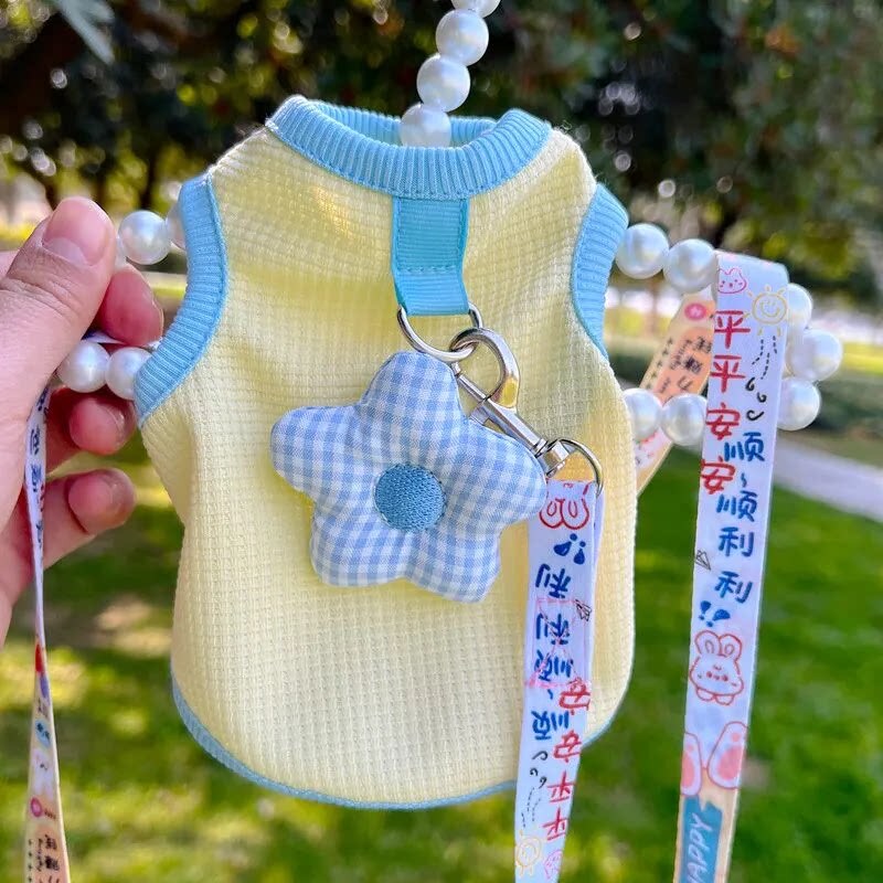 Cat and Dog Clothes for Spring and Summer, Pet British Shorthair Blue Cat Anti-Shedding Breathable Sun-Protective Harness-Compatible Vest for Teddy and Bichon