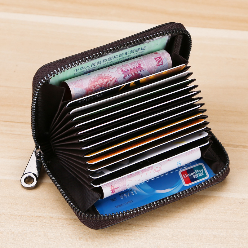 Card holder men's multi-card slot cowhide leather card holder zipper card holder women's Korean credit card holder organ card holder