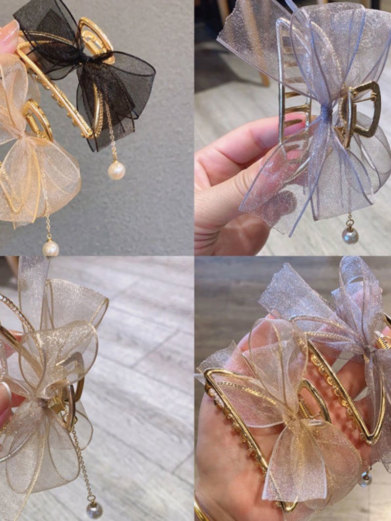 New Style Mesh Pearl Tassel Metal Claw Clip, Elegant Girl's Shark Hair Clip, Trendy Ins Hair Clip