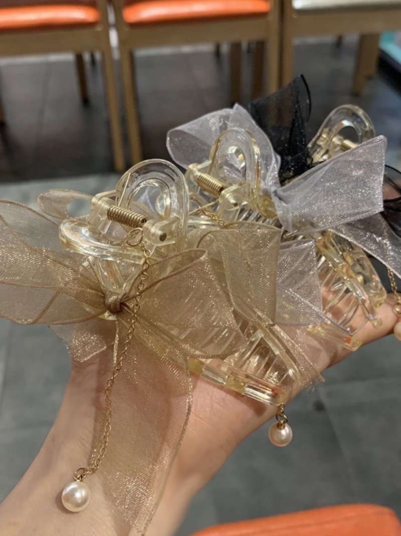 2022 Mesh Lace Bow Hair Clip for Women, Summer Updo Hair Clip for the Back of the Head, Large Shark Clip