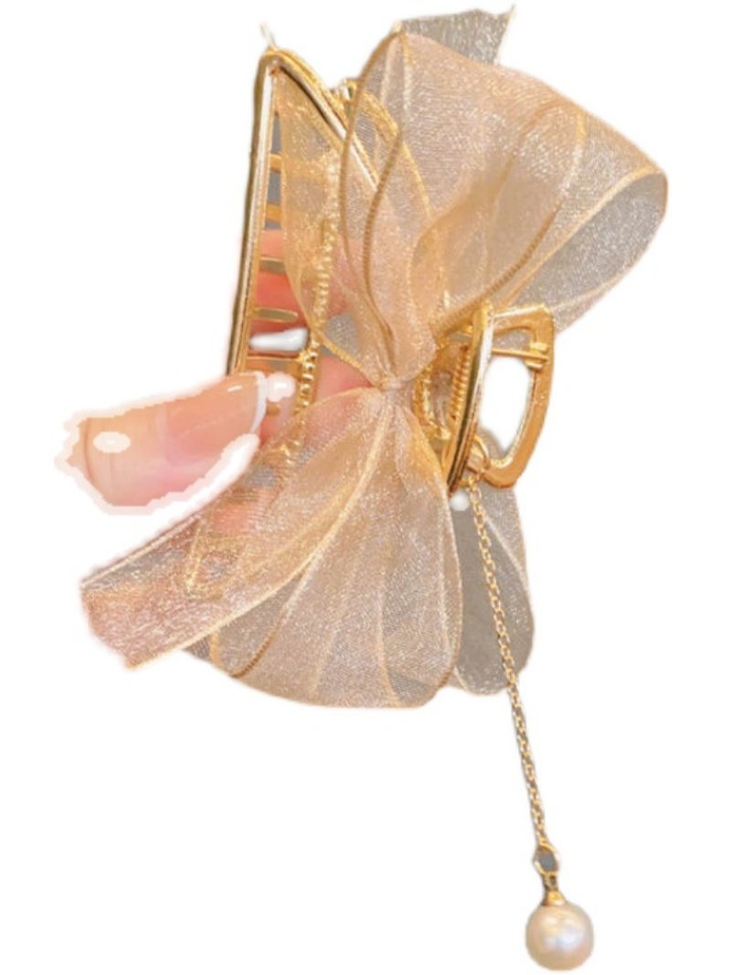 New Style Mesh Pearl Tassel Metal Claw Clip, Elegant Girl's Shark Hair Clip, Trendy Ins Hair Clip