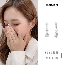 S999 sterling silver Kongming lock small drop ear buckle simple high grade ear ring 2021 New Tide raising ear hole earring female