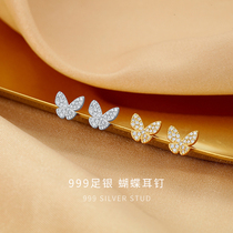 999 pure silver butterfly ear nail female earbone nail earring 2021 new tide-raising earhole anti-allergy earring earring