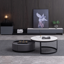 Nordic rock plate telescopic TV cabinet minimalist modern living room small family type storage-in-style minimalist tea table TV cabinet