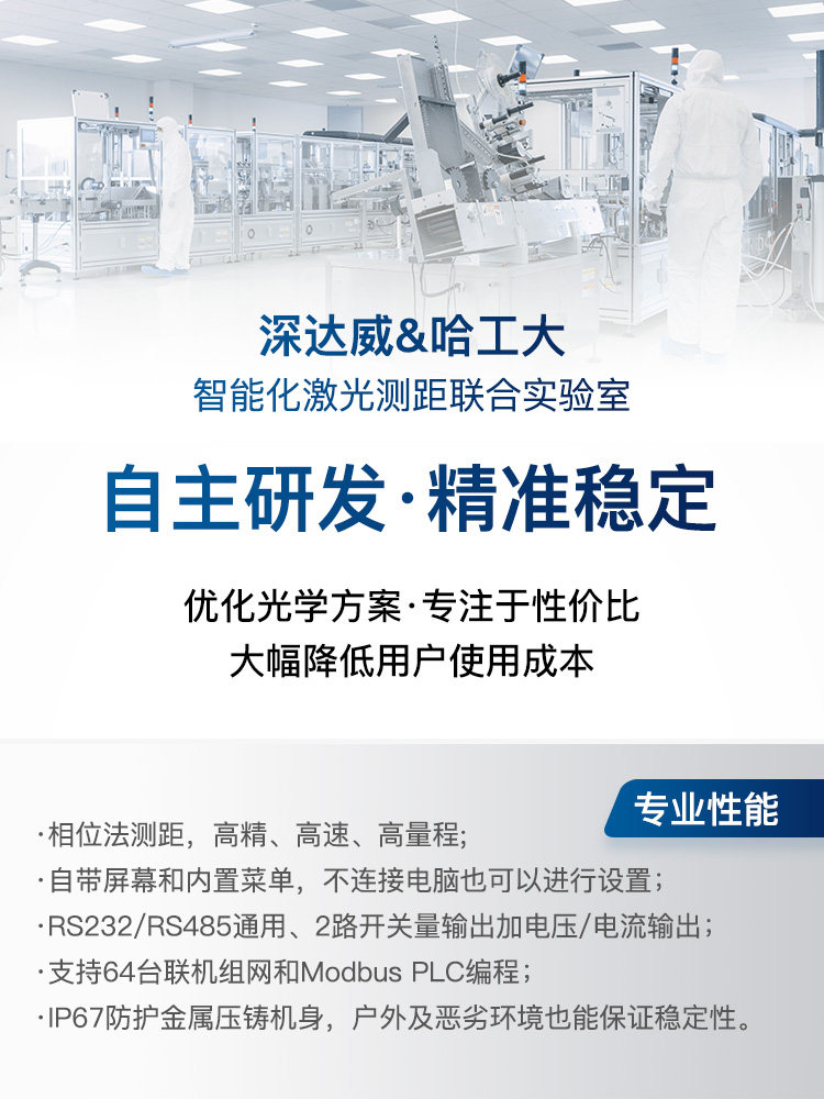 Shendawei 100m High-Precision Laser Displacement Ranging Sensor Analog Quantity 485 Output Position Detection Sensor