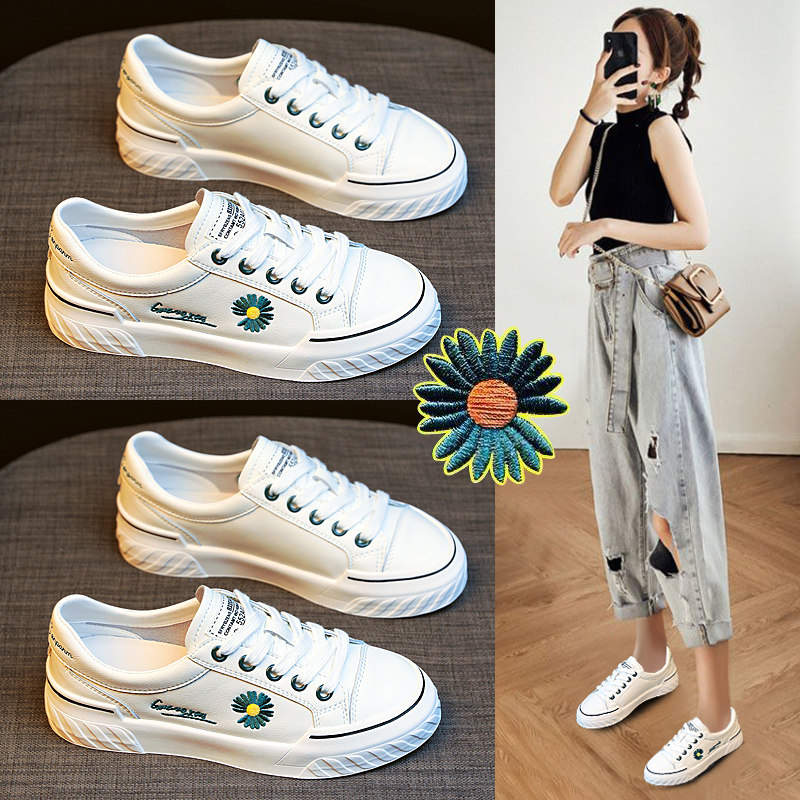 Genuine leather white shoes women's 2023 new hot style Korean version all-match spring flat shoes spring and autumn casual canvas sneakers