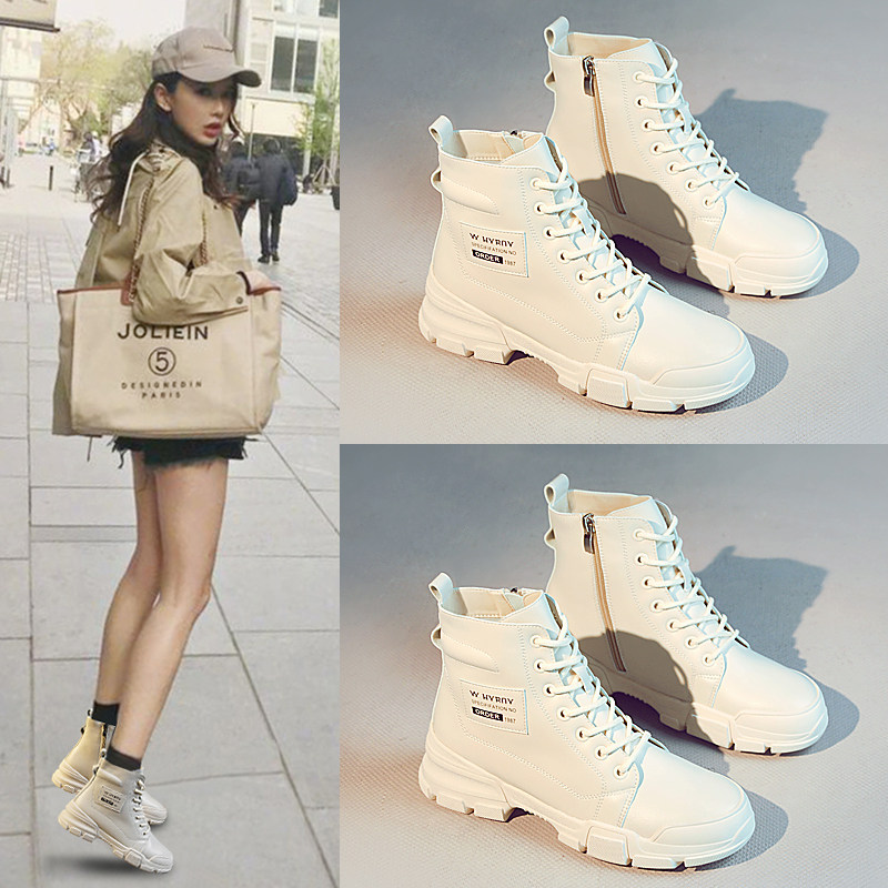 Handsome Martin Boots Woman Boots 2022 new autumn plus cotton shoes with red thick soles and small boots British wind