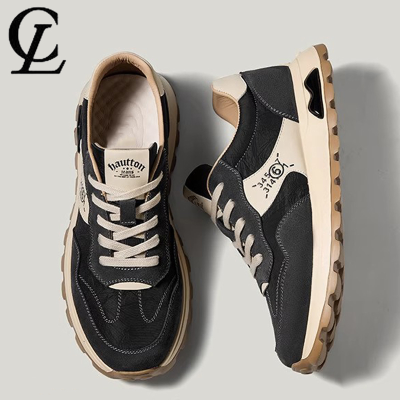 Laychi Men's Shoes Summer 2025 New Sports Thick-Soled Casual Sneakers Men's Retro Genuine Leather Breathable Daddy Shoes