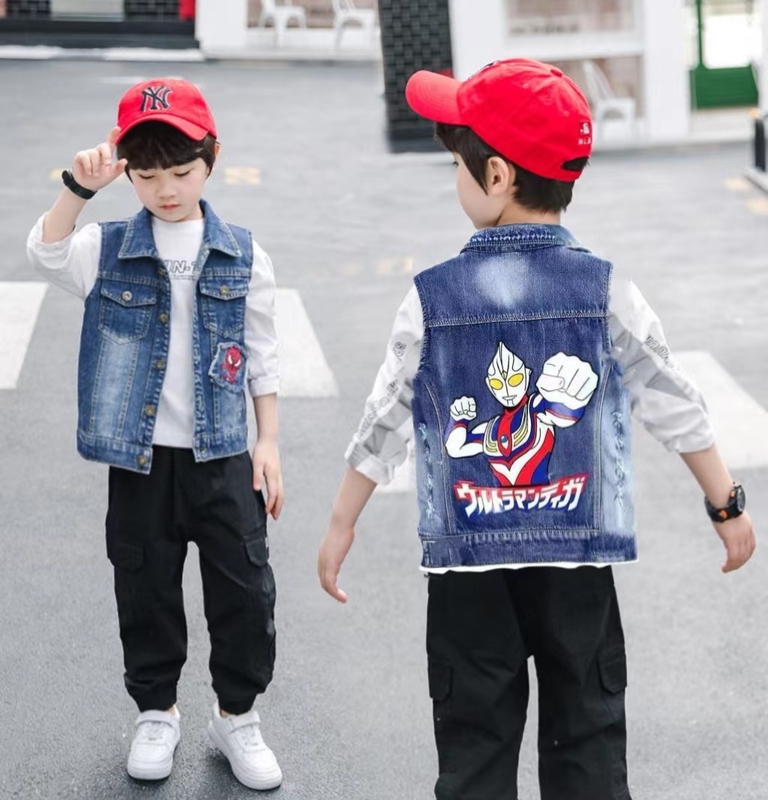 Boys' Denim Vest Spring and Autumn 2026 New Stylish Warm Jacket Children's Vest Trendy Outerwear for Older Kids