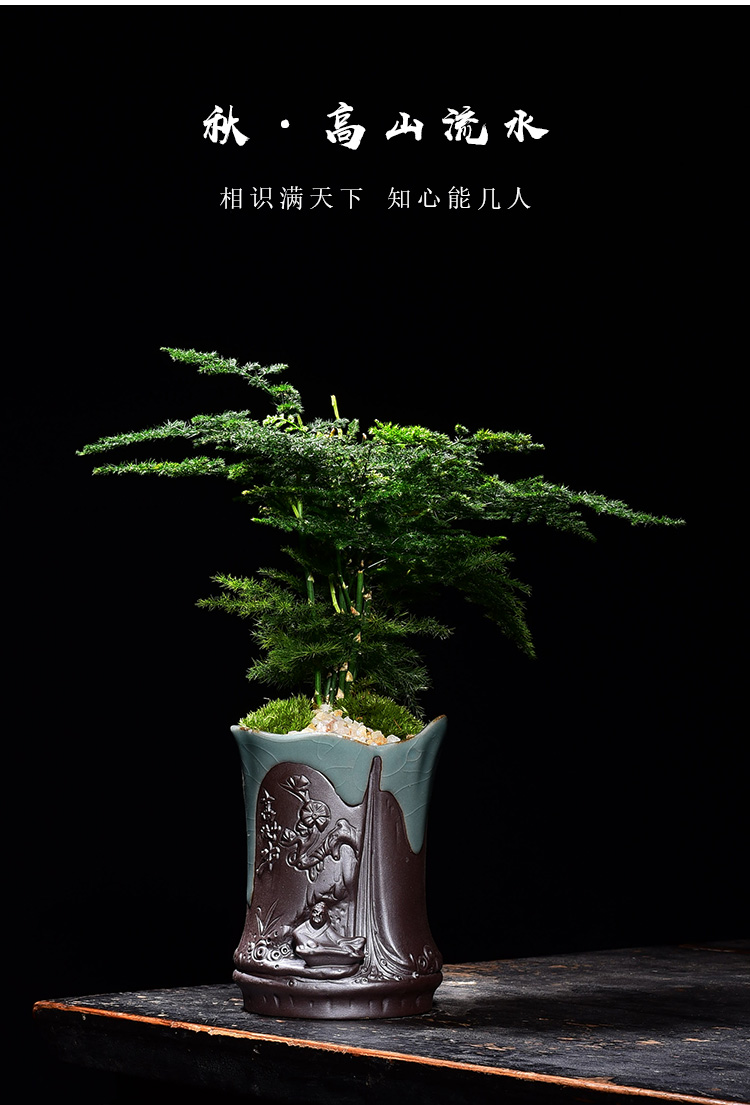 Creative Chinese style house flowerpot ceramic small home office desktop, the plants potted bonsai asparagus is special