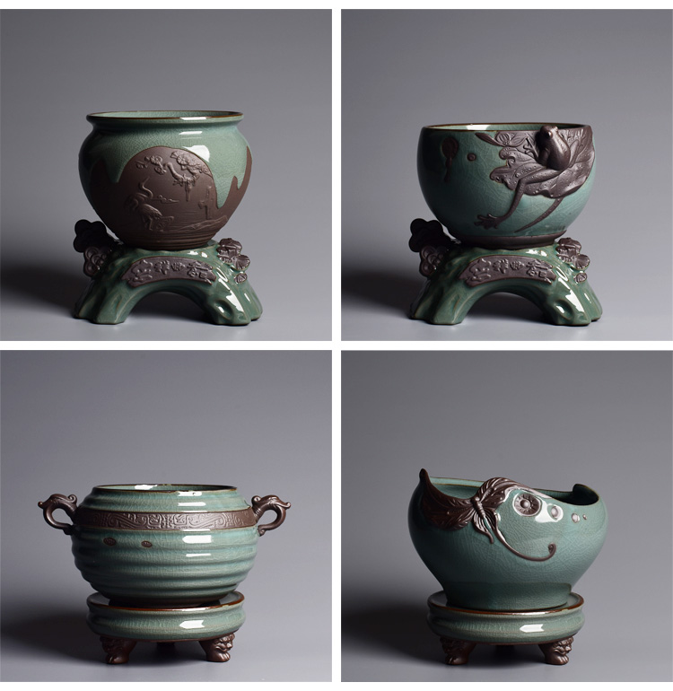 Chinese wind brother up POTS ceramic landscape creative combination of household, green asparagus the plants large plant pot