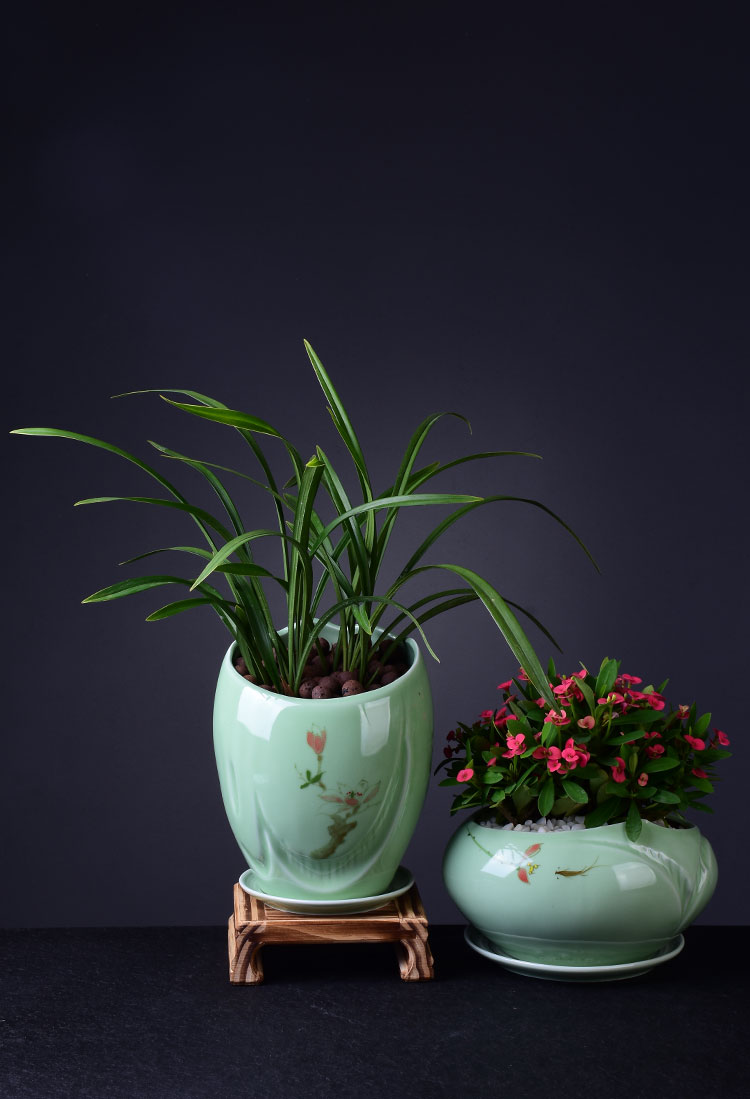 Ceramic POTS with extra large tray was contracted household indoor green, the plants money plant flowers, potted orchids get rich tree