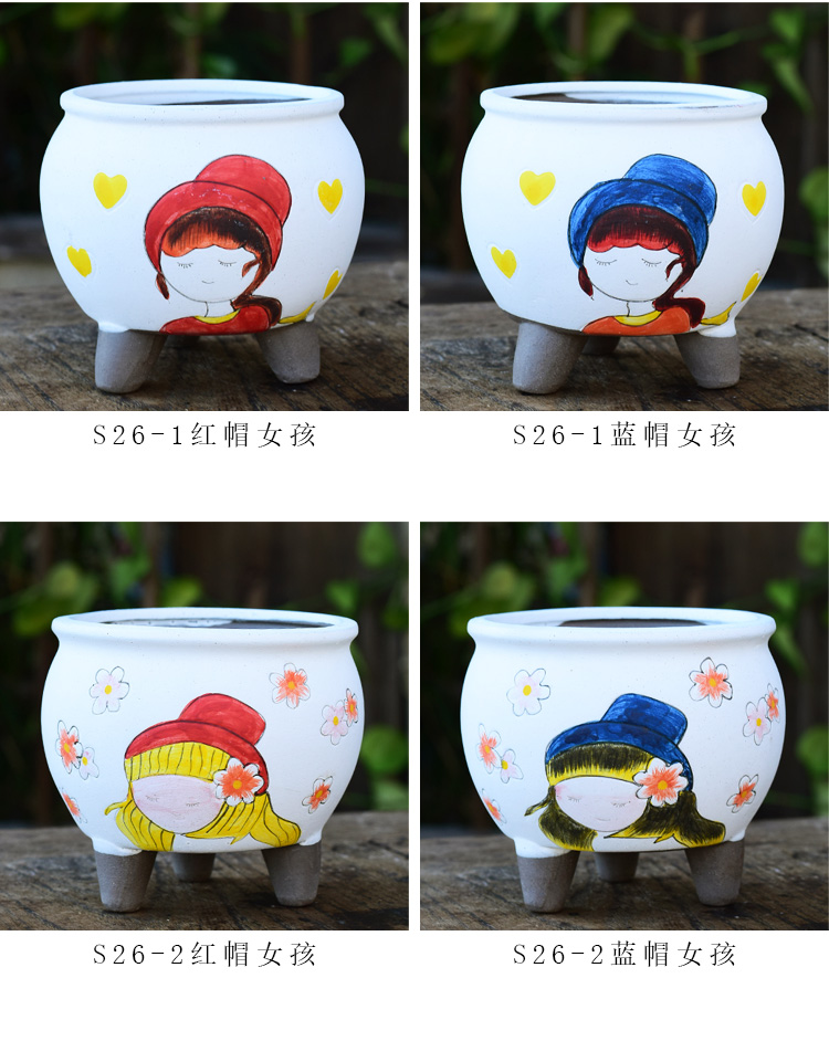 Korean lovely hand - made meaty plant high coarse pottery flowerpot ceramics creative move -raise fleshy flowerpot trumpet