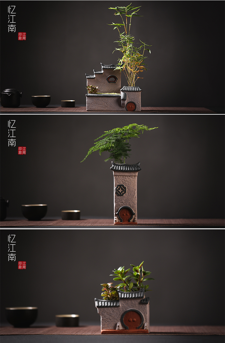 Chinese style restoring ancient ways is more than the old meat pot ceramic creative bonsai asparagus, green meat meat the plants specials coarse pottery flowerpot