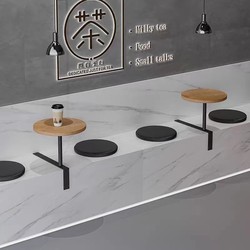 Trendy Creative Booth Seating Against the Wall with Small Round Tables for Milk Tea Shops, Bakeries, and Cafes, Wall-Mounted Space-Saving Small Round Tables