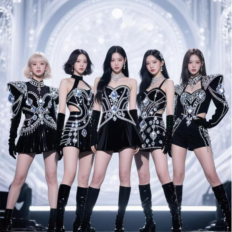 Black Velvet Girl Group Style Heavy-Duty Halter Neck Tube Top Set Kpop Stage Performance Outfit Stage Show Photo Shoot Costume