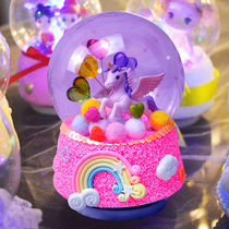 Childrens puzzle DIY rotating music box glowing crystal ball handmade micro landscape music box holiday gift