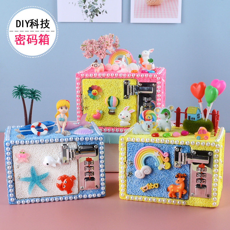 Children's day DIY snow mud technology password box material package Micro-landscape piggy bank hand paste making toys