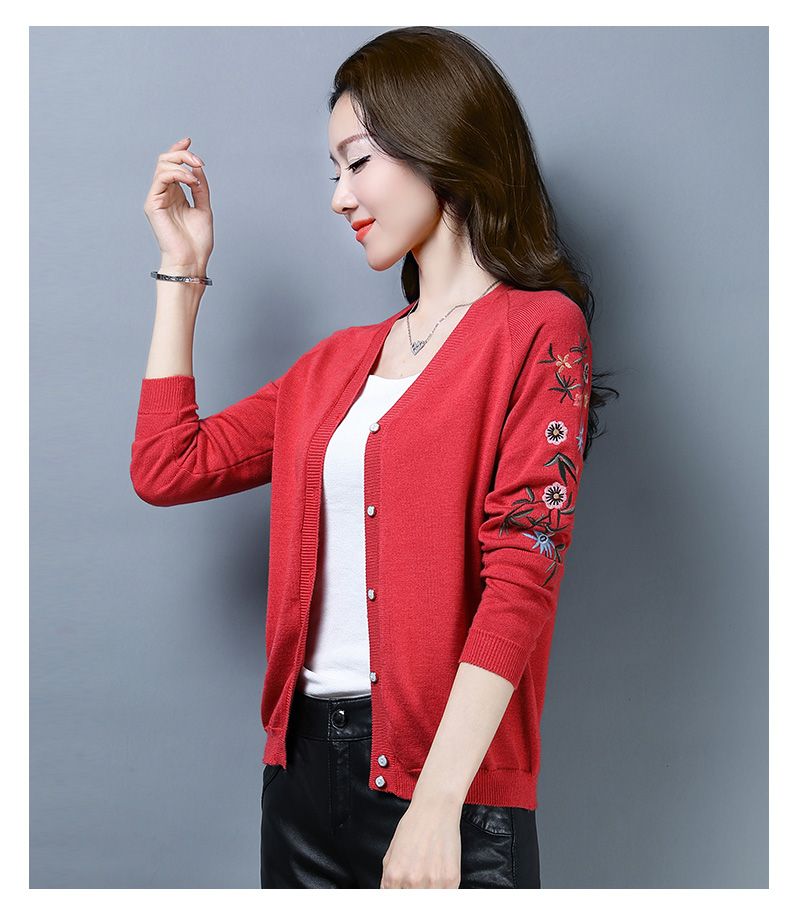Đầu xuân nhỏ áo len nữ ngắn phần bên ngoài áo len thêu nữ mùa xuân 2019 quần áo nữ mới - Cardigan ao len nu