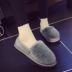 Mùa đông cộng với giày cotton nhung Phụ nữ ấm túi dày với giày thấp ở nhà bên ngoài mang dép bông chống trượt thoải mái