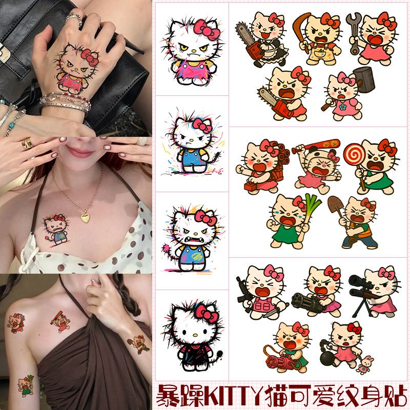 Grumpy Kitty Cat Series Colorful Tattoo Stickers Sweet Girly Cute Cartoon Arm Waterproof Long-Lasting Stickers
