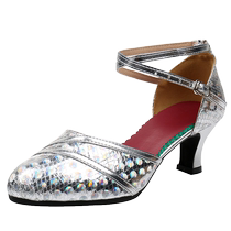 2024 Latin dance shoes for women adult soft sole mid-heel dance shoes snakeskin pattern golden square dance shoes summer sandals