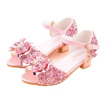 2024 New Latin Dance Shoes Childrens Low-Heel Performance Dance Shoes Childrens Stage Performance Princess Shoes Silver Summer Sandals