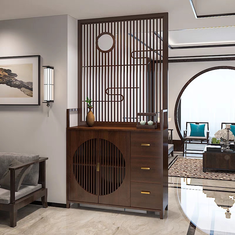 New Chinese solid wood Entrance Door-in-door Entrance Door Leaning Against Wall Hollowed-out Shoes Cabinet Integrated Cabinet